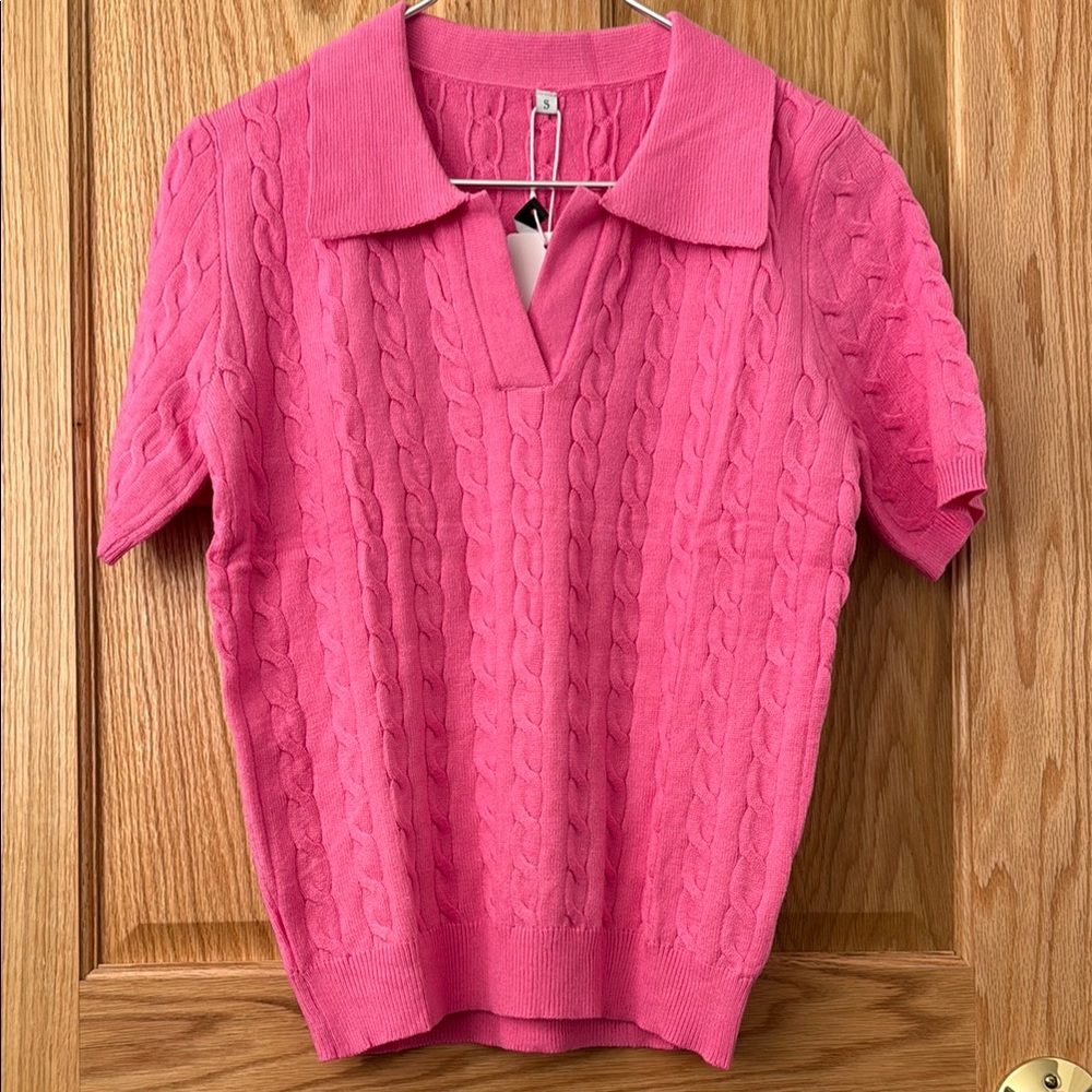 Vibrant Pink Cable Knit Sweater